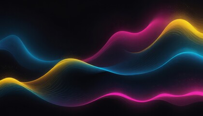 Wall Mural - Grainy gradient background blue pink yellow abstract glowing color wave black dark backdrop noise texture banner poster header design