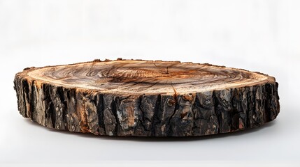 A round log is placed on the ground, with a white background. It can be used as an element in product design or decoration.