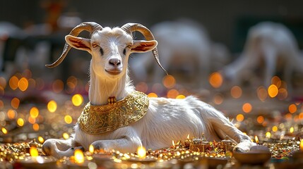 Wall Mural - A goat with a golden and islamic eid ul azha background