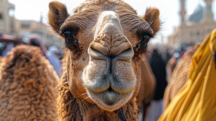 Poster - adorable camel, mosque, and Eid ul Azha greetings. 