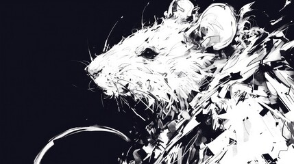 Sticker - A hand drawn illustration of a rat created in black and white as a 2d graphic