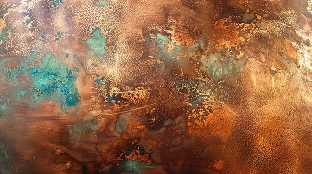 Glinting copper surface with rich patina