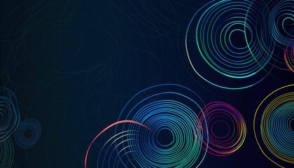 Wall Mural - Colorful abstract background with circles and lines on dark background, inspired by art and beauty