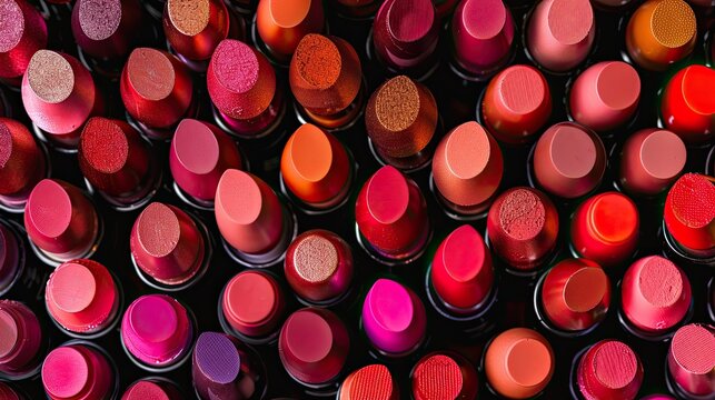 Mesmerizing array of beautifully designed lipstick tubes, a symbol of femininity and style in makeup.