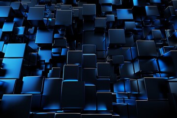 Poster - Various-sized blue cubes form an abstract background in this 3D-rendered image