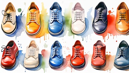 Watercolor set of shoes. 