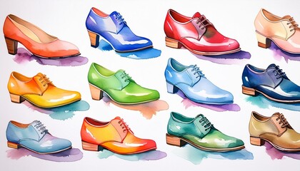 Wall Mural - Watercolor set of shoes. 