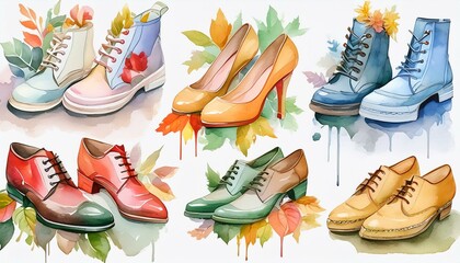 Wall Mural - Watercolor set of shoes. 