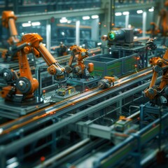 Wall Mural - AI optimizes production processes and predicts maintenance needs in factories. 