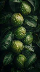 Wall Mural - a closeup stock image of guavas, in the style of hard surface modeling, dark green, creased crinkled wrinkled, radiant clusters, jean-franÃ§ois millet, photo taken with fujifilm superia, realistic ren