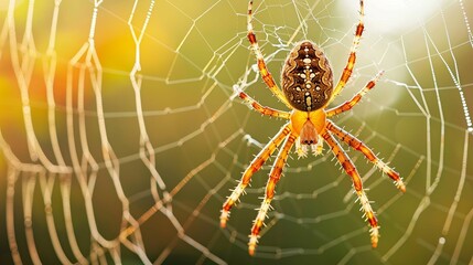 A spider is on a web and it is the center of the image macro image shot
