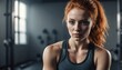 © Arceli - young attractive redhead woman fitness trained lifestyle portrait on plain studio background