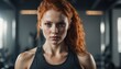 © Arceli - young attractive redhead woman fitness trained lifestyle portrait on plain studio background
