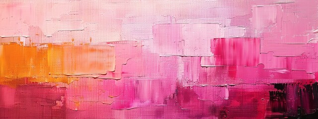 Leinwandbilder - Abstract painting using blocks of pink color to create depth and movement.