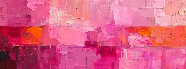 Leinwandbilder - Abstract painting using blocks of pink color to create depth and movement.
