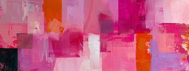 Leinwandbilder - Abstract painting using blocks of pink color to create depth and movement.