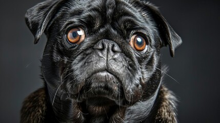 Wall Mural - adorable pug portrait charming wrinkly face and expressive eyes studio pet photography