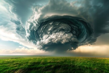 Sticker - an intense super cell thunderstorm over the plains, with swirling dark clouds and strong winds