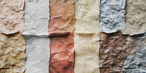 Wall Mural - Stack of paper sheets with a range of textures and colors for creative projects. Art material concept