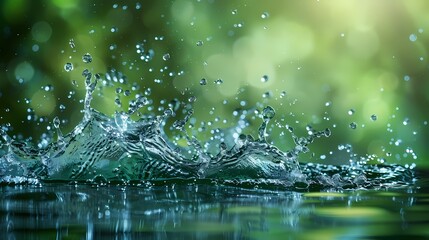 Canvas Print - sparkling water splashing against a glossy green background