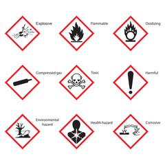 Wall Mural - GHS Globally Harmonized System of Classification and Labeling of Chemicals hazard pictogram has 9 pictures.