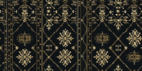 Wall Mural - A black and gold carpet with a floral design