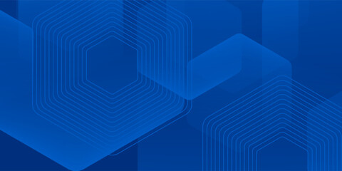 Wall Mural - Modern abstract blue background with glowing geometric lines. Blue gradient hexagon shape design. Futuristic technology concept.