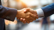 © Sunshine - Two men shake hands in a business setting. Concept of professionalism and trust between the two individuals