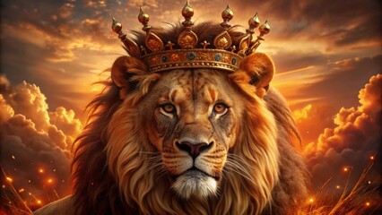 Wall Mural - Lion with a King crown. Jesus, the Lion,generative ai 