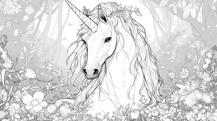 Wall Mural - Exciting Unicorn themed coloring pages designed especially for children