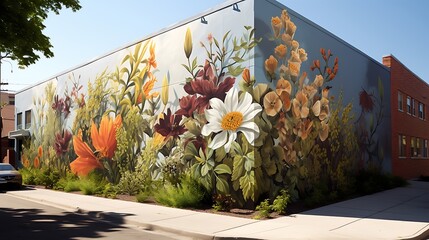 Wall Mural - Organize a community art project where participants create large public murals of local flora.