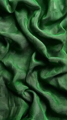 Wall Mural - Detailed view of a glossy, reflective green textile displaying an elegant, high-shine surface. Luxurious, premium-quality appearance