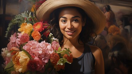 Wall Mural - A series of portraits of flower vendors from different countries.