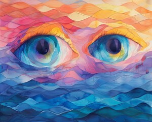 Wall Mural - A painting of a pair of eyes with a blue background