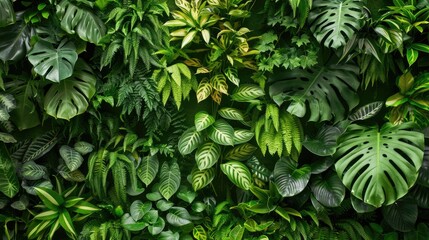 Wall Mural - A background of juicy leaves. Dark green foliage, abstract background, natural texture. A place for the text.