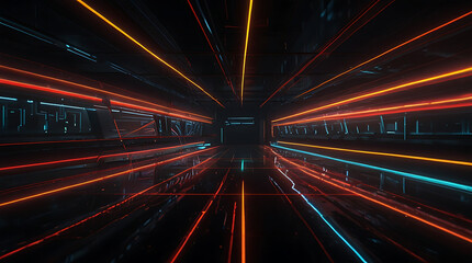 Poster - The glossy black surface is contrasted by glowing neon lines of gold and red. The neon lines convey the feeling of a dynamic, cutting-edge, high-speed data network and are eye-catching.