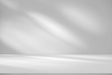 Fototapete - Wall interior background, studio and backdrops show products.with shadow from window color white and grey. background for text insertion and presentation product	