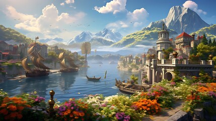 Wall Mural - A travel guide for a fictional world where each location is characterized by a distinct flower.