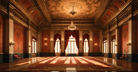 Wall Mural - Palace Ballroom Theatre Hall. Abandoned amphitheater auditorium room. Royal dance hall in noble mansion interior.