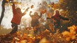 © TigerDude - Children jumping into a pile of autumn leaves, their faces lit up with excitement and joy