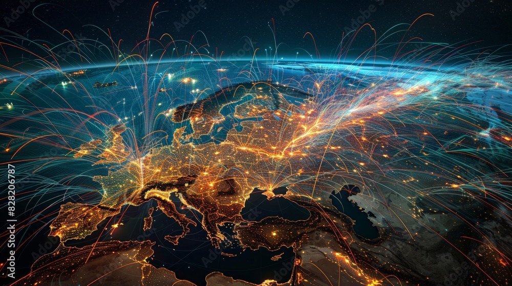 Global Air Routes: Capture a map displaying global air routes with ...