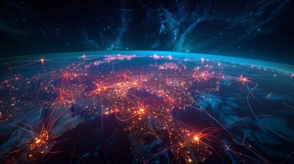 Global Air Routes: Capture a map displaying global air routes with  Emphasize the vast network and connectivity of international a