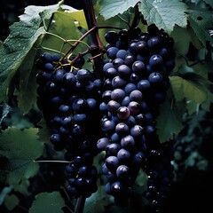 Wall Mural - Black grapes hanging on a tree. Black grapes in the garden