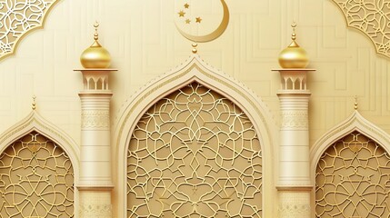 Islamic greetings card design background with beautiful gold