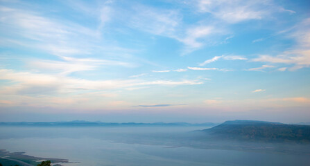 Wall Mural - Nature, sky, mountain view and beautiful fog.