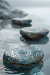 Poster - Mesmerizing Swirling Patterns on River-Worn Stones Along Serene Lake Shoreline