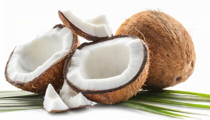 Pieces of fresh coconut isolated on white