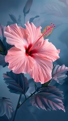 Wall Mural - Stunning Vertical of a Vibrant Pink Hibiscus Flower Blooming in a Serene Nature Collection