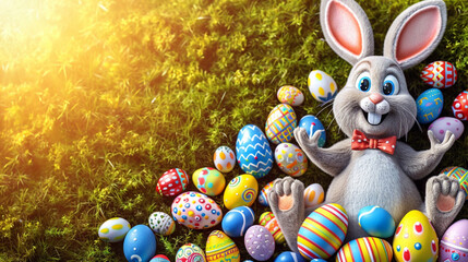 Wall Mural - easter bunny with eggs