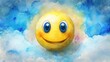 © artsakon - Yellow smiley funny emoji on blue watercolor background